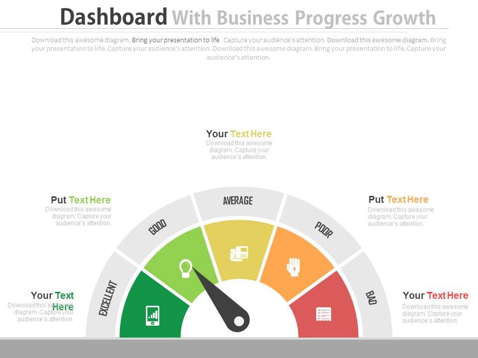 Dashboard with business progress growth stages indication powerpoint slides Slide01