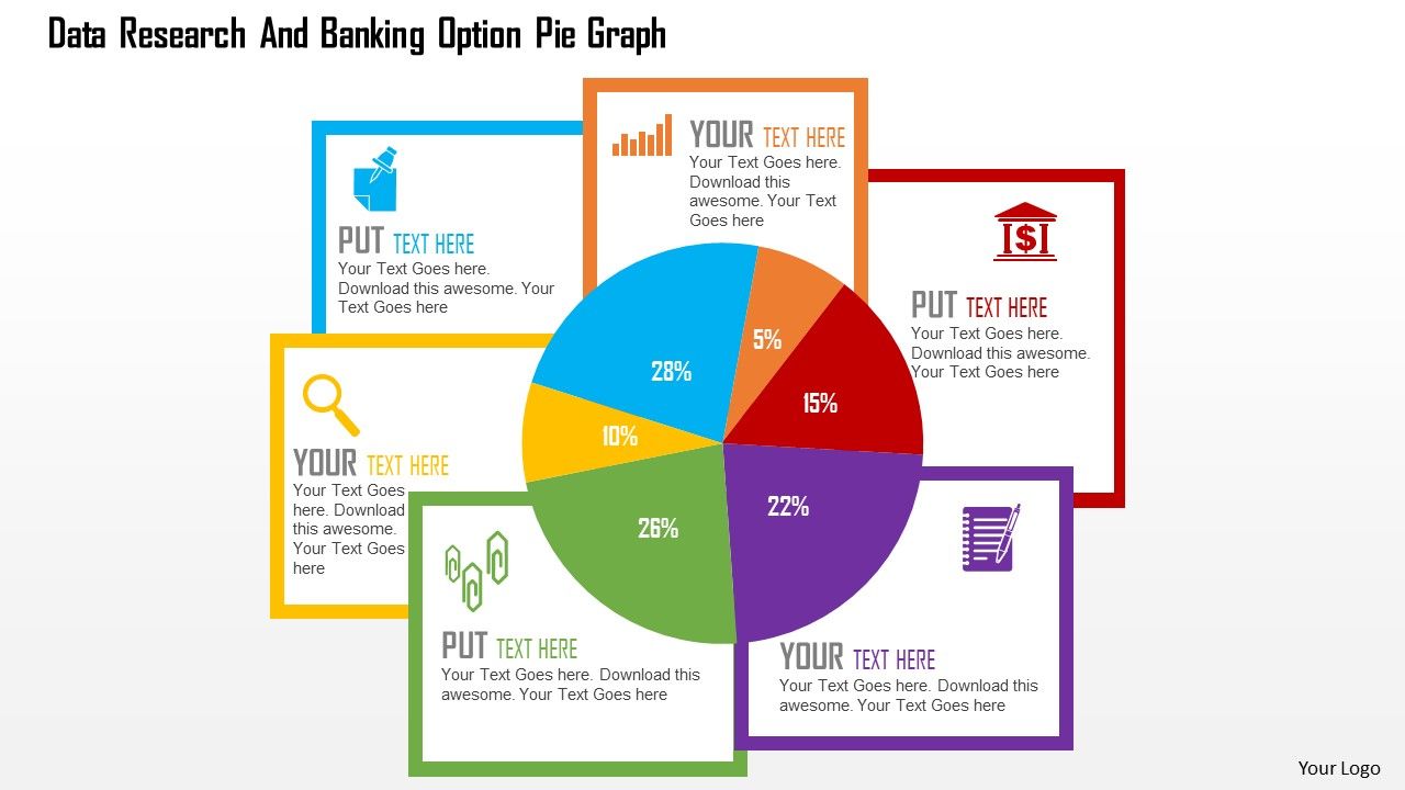 Data Research And Banking Option Pie Graph Flat Powerpoint Design Slide01