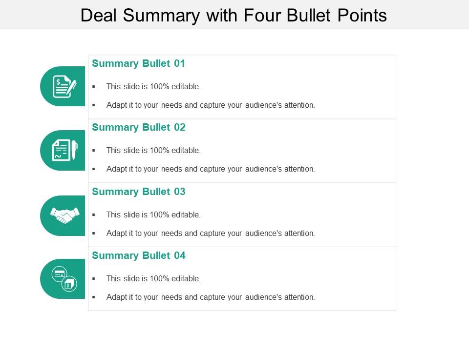 Deal summary with four bullet points Slide00