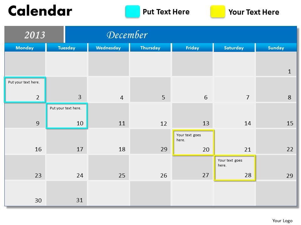 December 2013 Calendar PowerPoint Slides PPT templates | PowerPoint ...