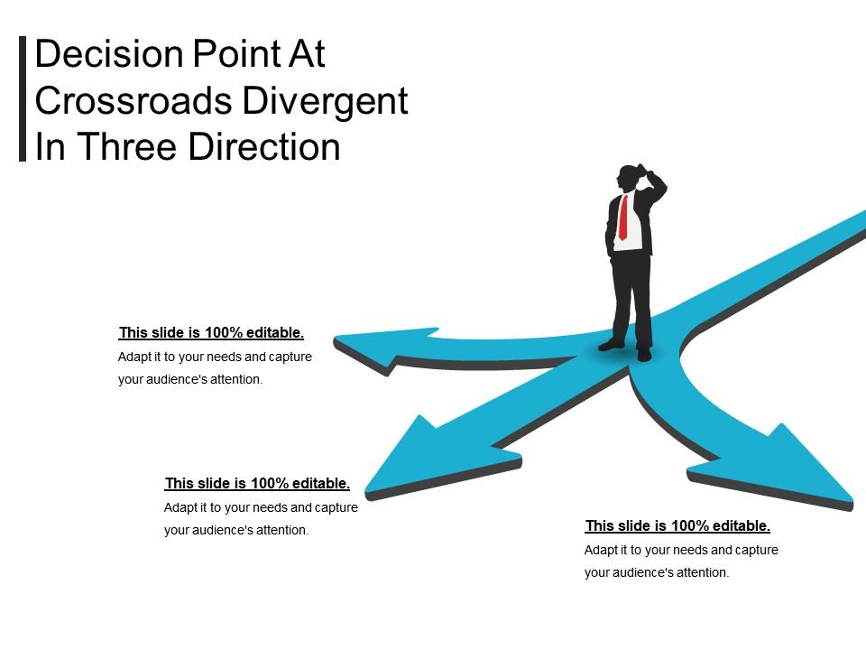 Decision point at crossroads divergent in three direction Slide00