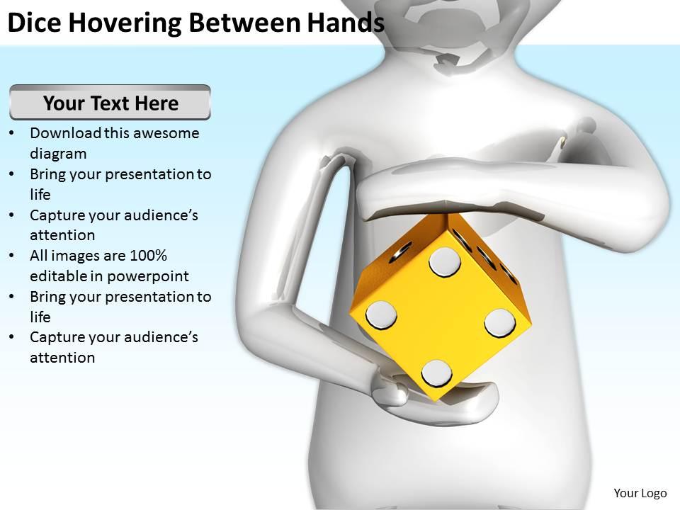 Dice hovering between hands ppt graphics icons powerpoint Slide01