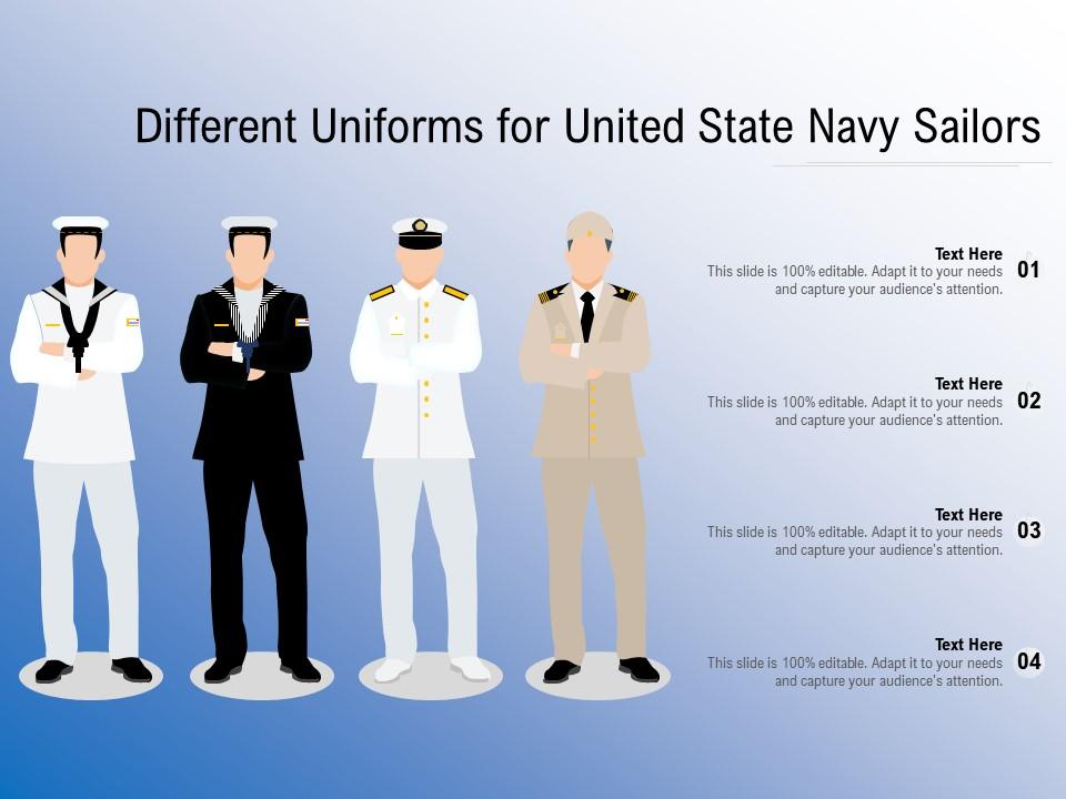 Different Uniforms For United State Navy Sailors PowerPoint Slides
