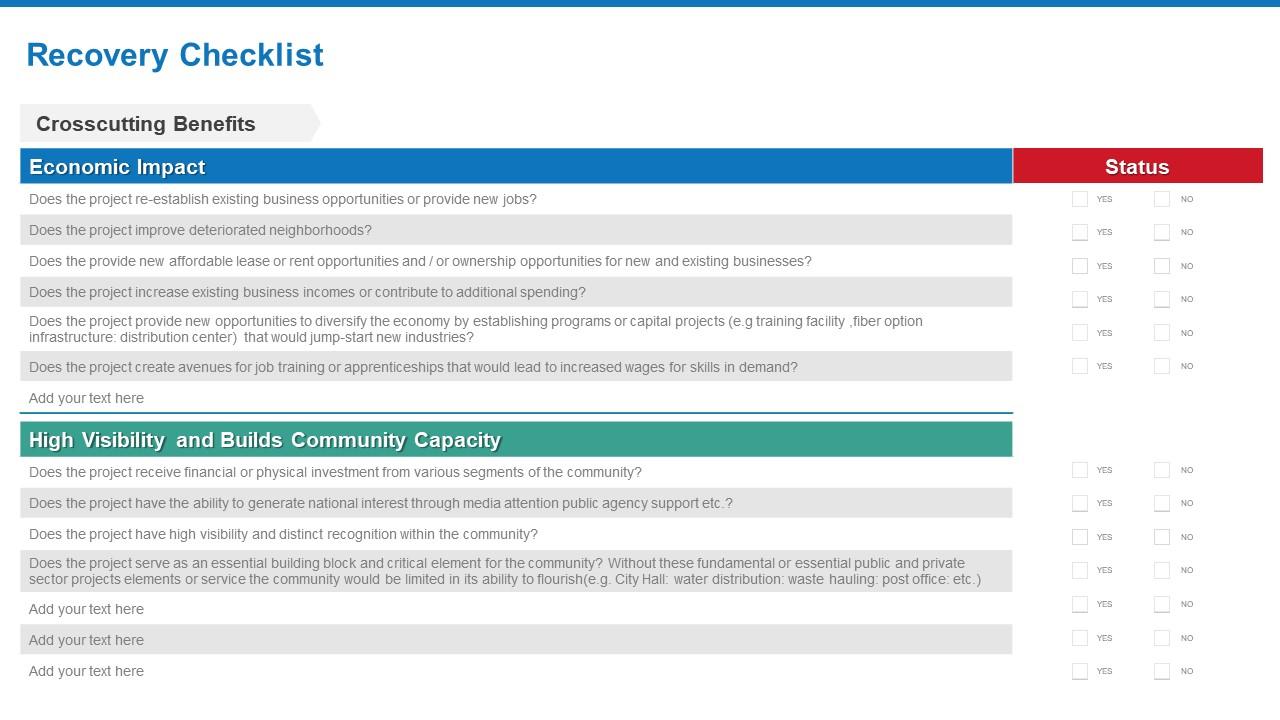 Disaster management recovery planning and implementation recovery checklist Slide01