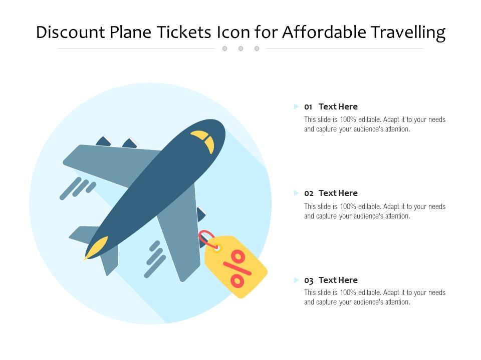 Discount Plane Tickets Icon For Affordable Travelling Presentation