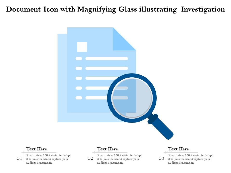 Document icon with magnifying glass illustrating investigation Slide01