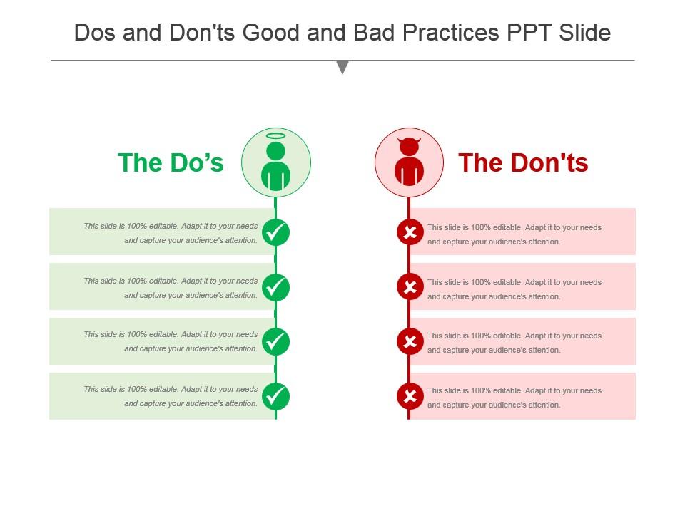Dos and donts good and bad practices ppt slide Slide01