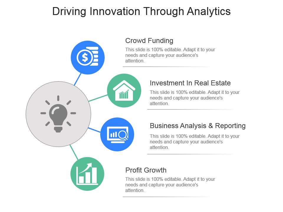 Driving innovation through analytics powerpoint slide background designs Slide01