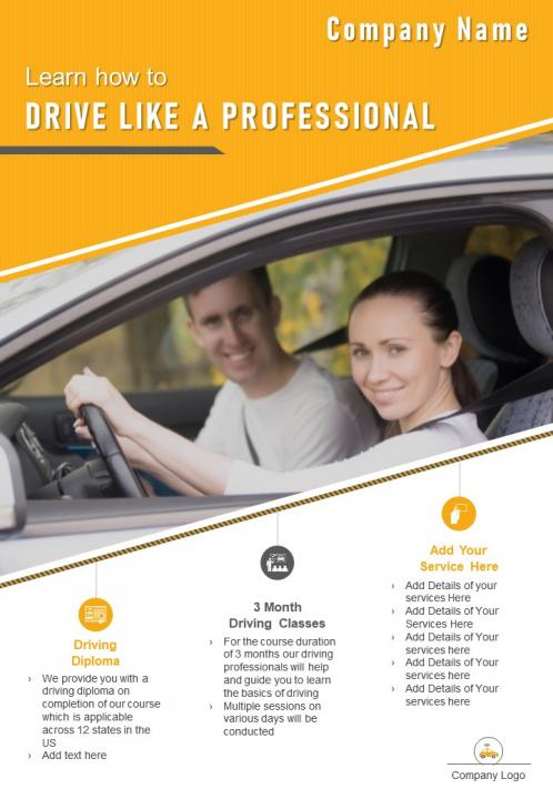 Driving school pamphlet two page brochure template Slide01