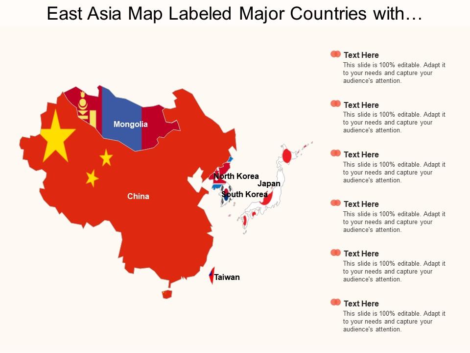 East asia map labeled major countries with mongolia and taiwan Slide01