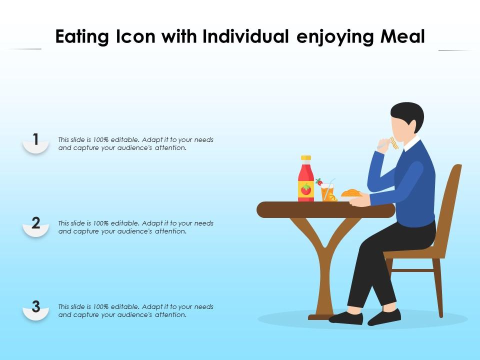 Eating icon with individual enjoying meal Slide01