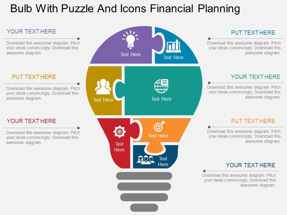 Eb bulb with puzzle and icons financial planning flat powerpoint design Slide00