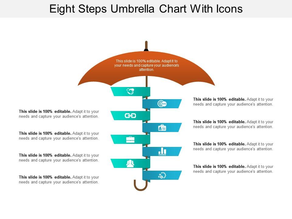 Eight Steps Umbrella Chart With Icons PowerPoint Slides Diagrams