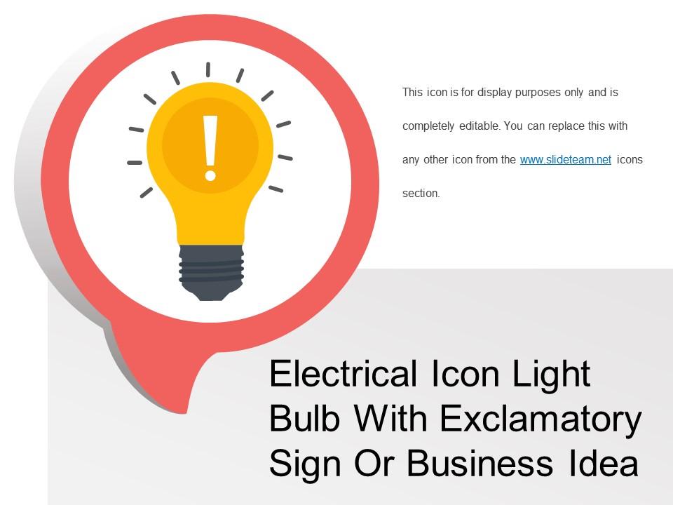 Electrical icon light bulb with exclamatory sign or business idea Slide01