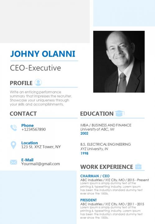 Elegant resume template for professionals ceo executive Slide01