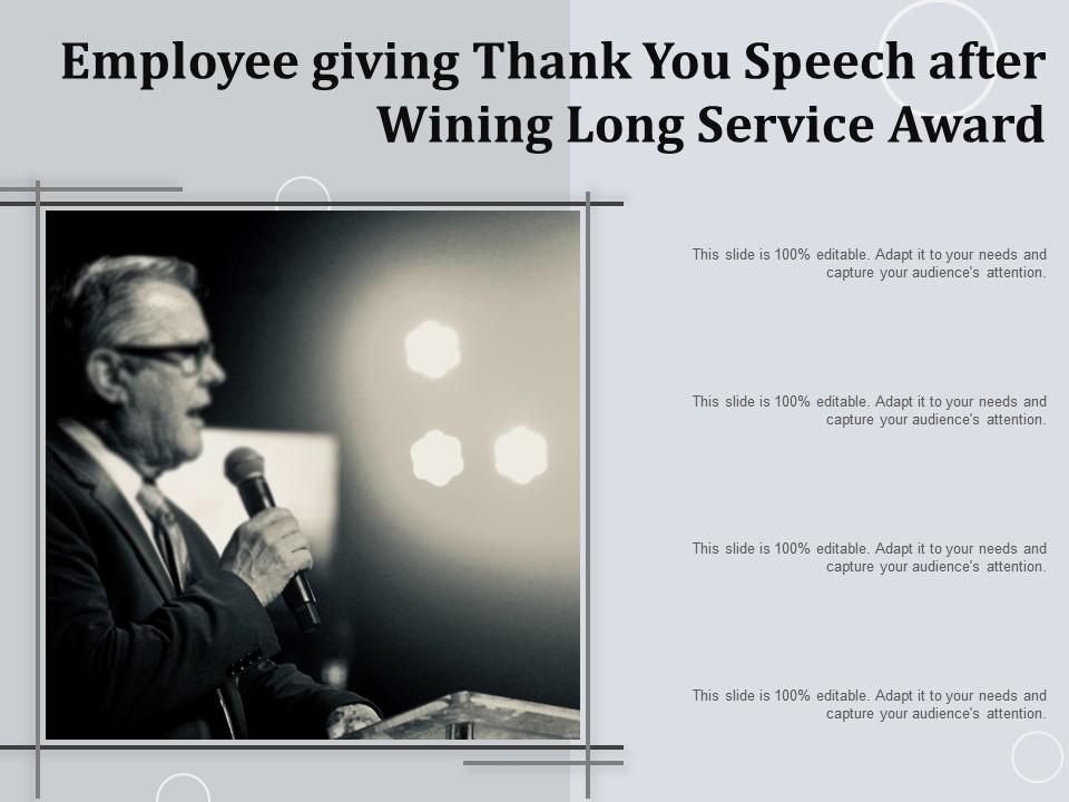 Employee giving thank you speech after wining long service award Slide01