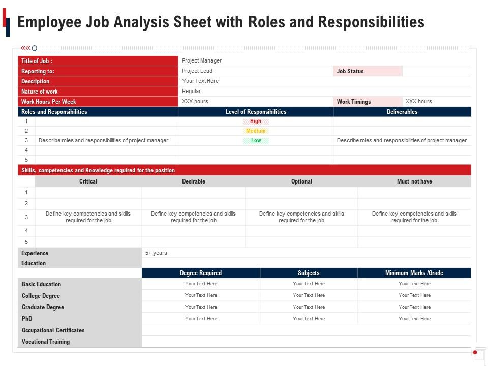 Employee job analysis sheet with roles and responsibilities Slide00