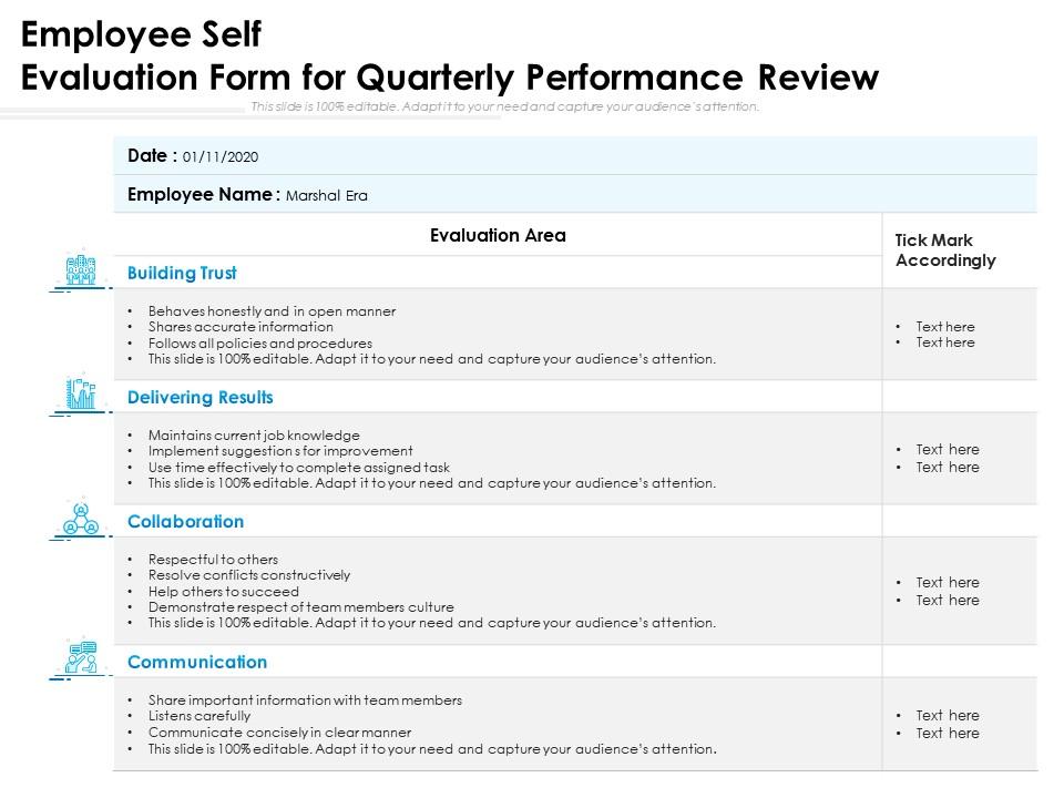 Employee self evaluation form for quarterly performance review Slide01