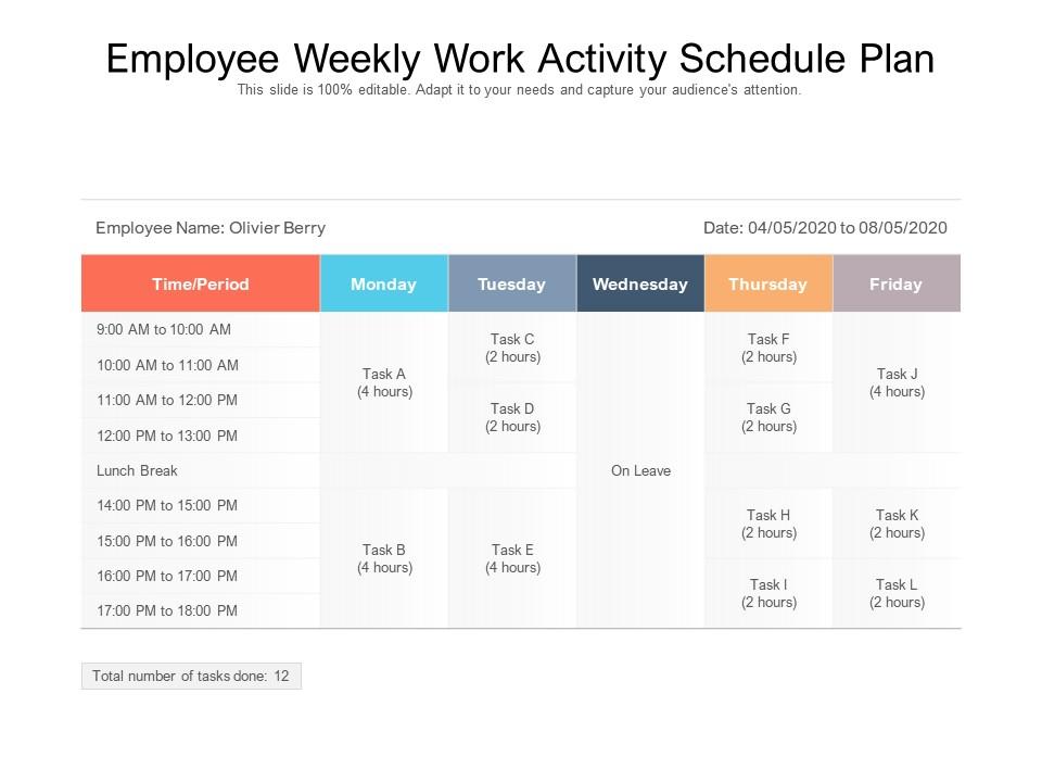 Employee Weekly Work Activity Schedule Plan | Presentation Graphics ...