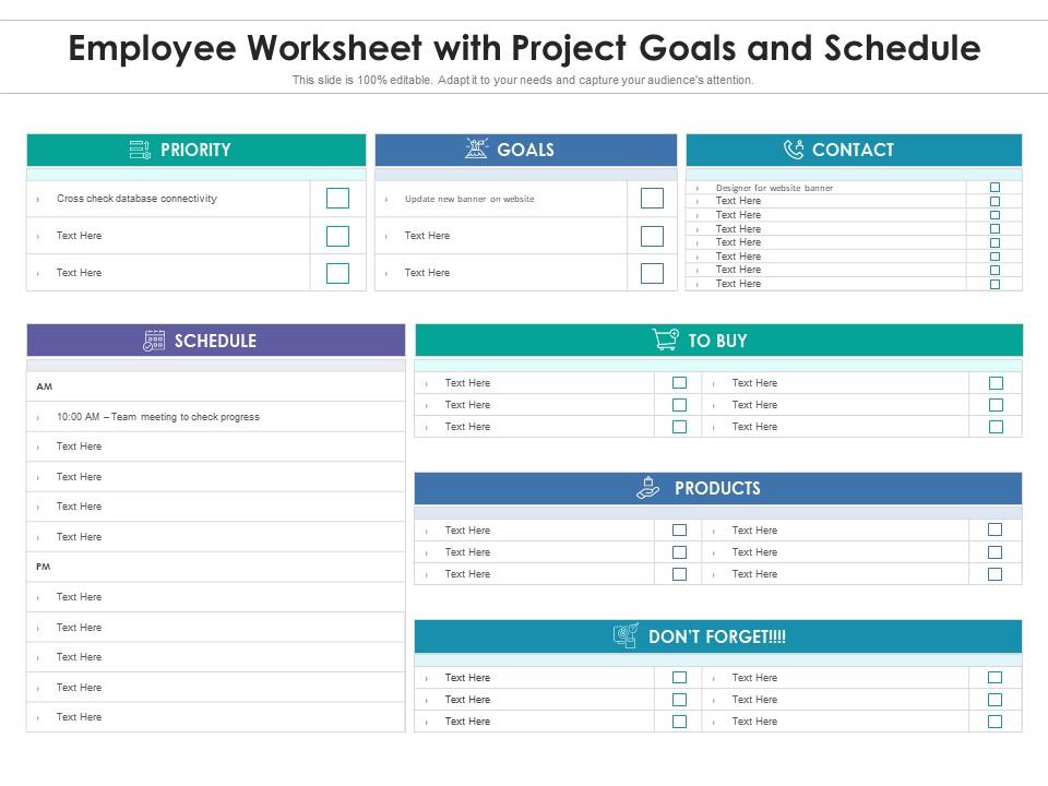 Employee worksheet with project goals and schedule Slide01