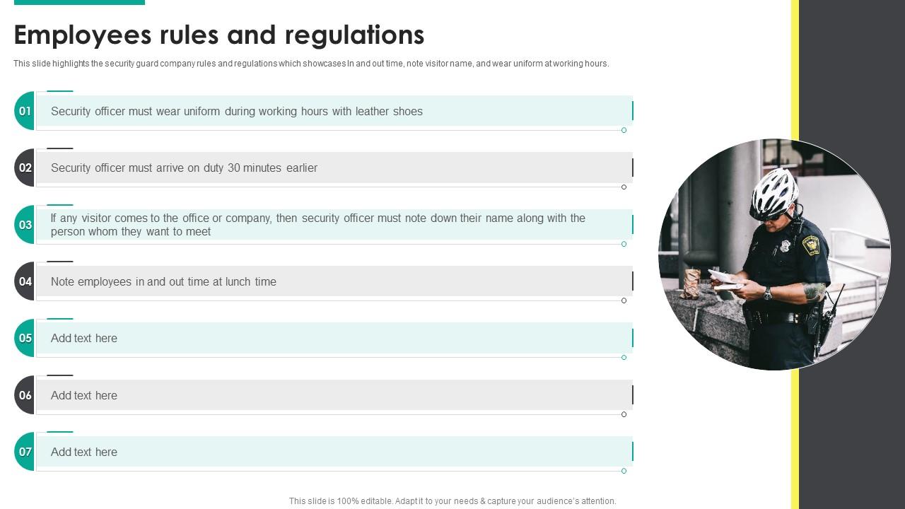 Ten Rules For The Night Security Guard Employees Rules And Regulations Security Guard Service Company Profile