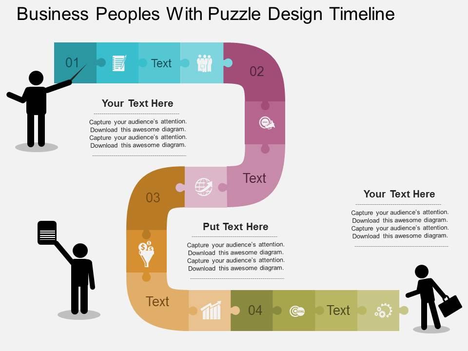 En business peoples with puzzle design timeline flat powerpoint design Slide01