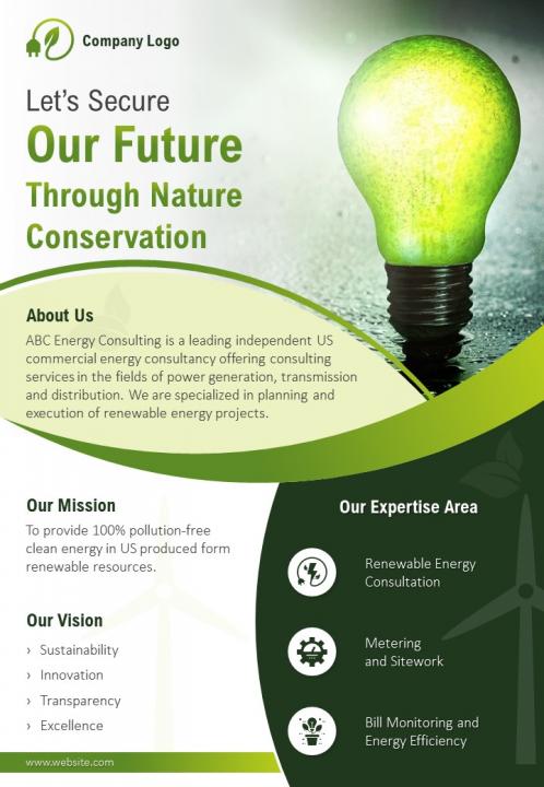 Energy efficiency consulting company two page brochure template Slide01
