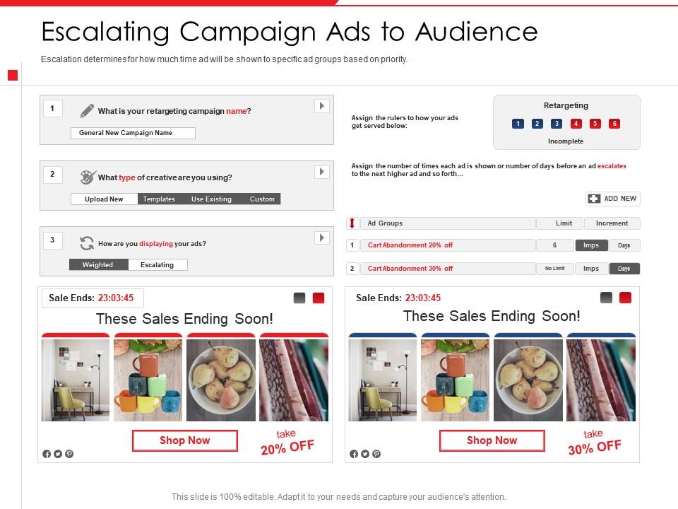 Escalating campaign ads to audience ending soon powerpoint presentation display Slide01