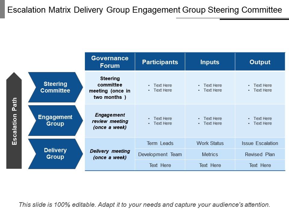 Escalation matrix delivery group engagement group steering committee Slide01