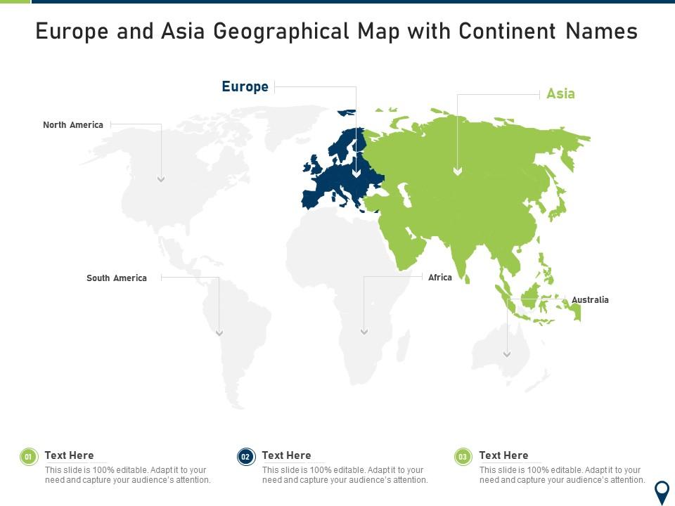 Europe and asia geographical map with continent names