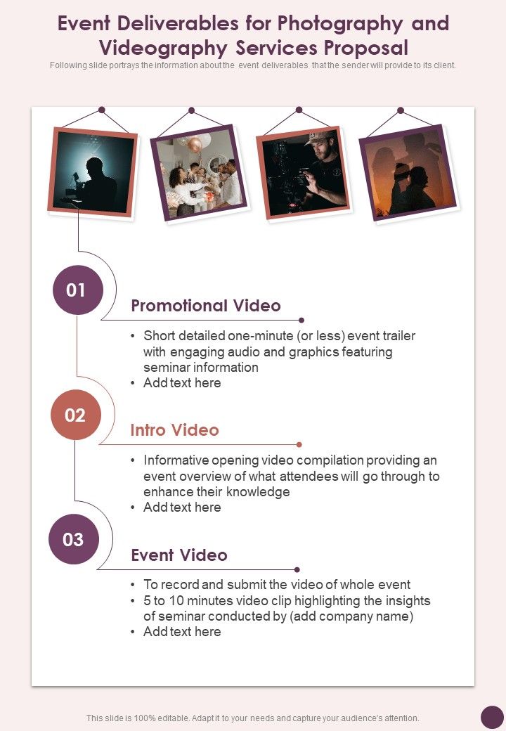 Event Deliverables For Photography And Videography Services One Pager