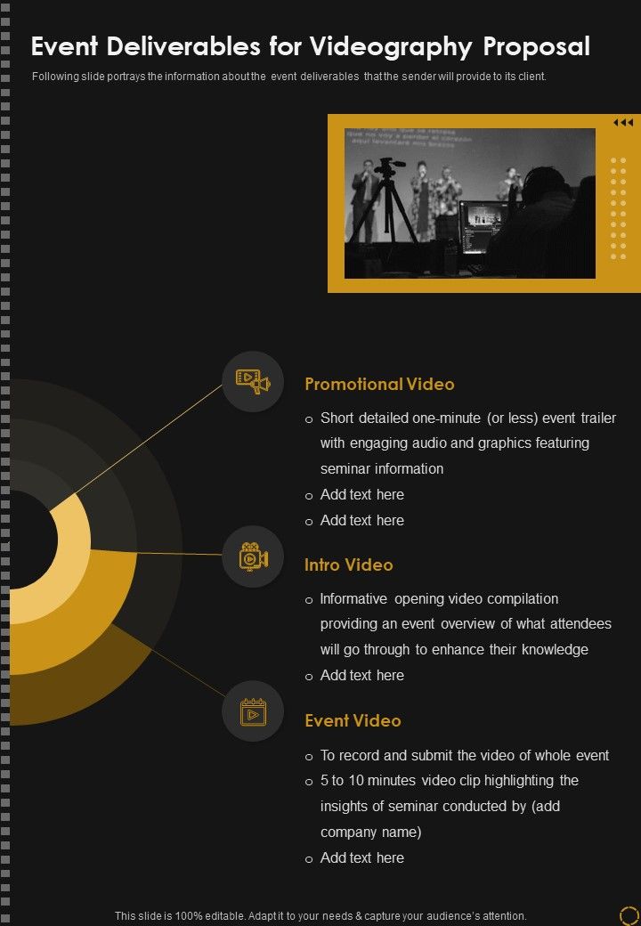 Event Deliverables For Videography Proposal One Pager Sample Example