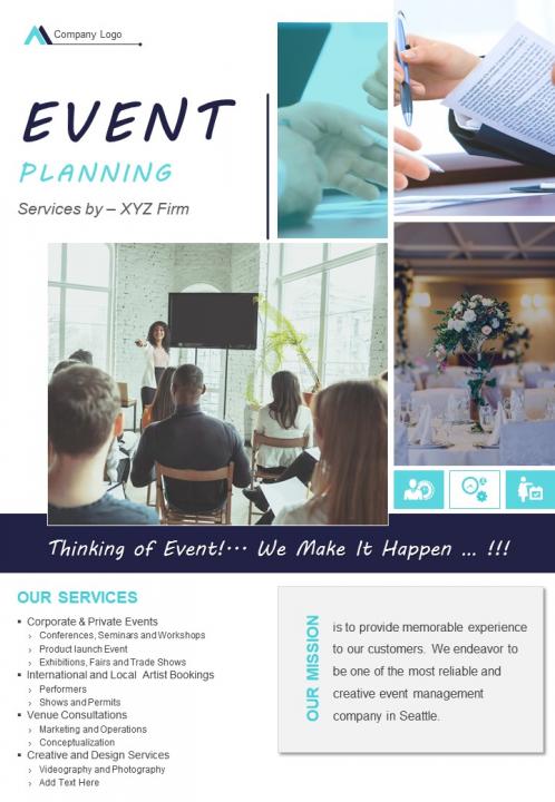 Event planners marketing two page brochure template Slide01