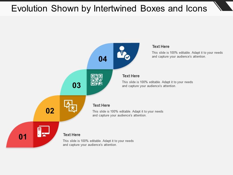 Evolution Shown By Intertwined Boxes And Icons | Templates PowerPoint ...