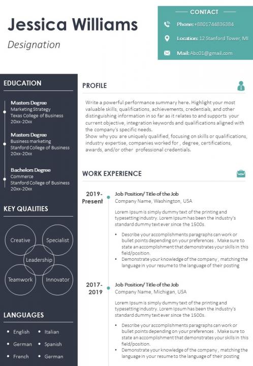 Example Resume Cv Template With Career Summary | Presentation Powerpoint  Images | Example Of Ppt Presentation | Ppt Slide Layouts
