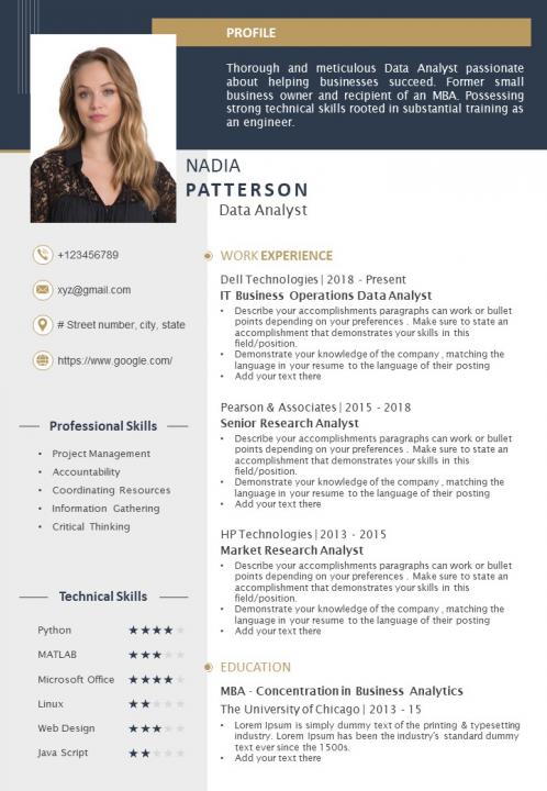 Example resume template with professional and technical skills Slide01