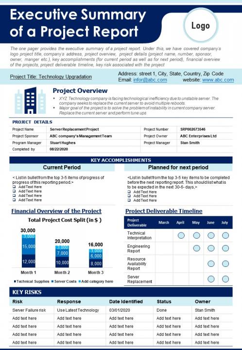 Executive summary of a project report presentation report infographic ppt pdf document Slide01