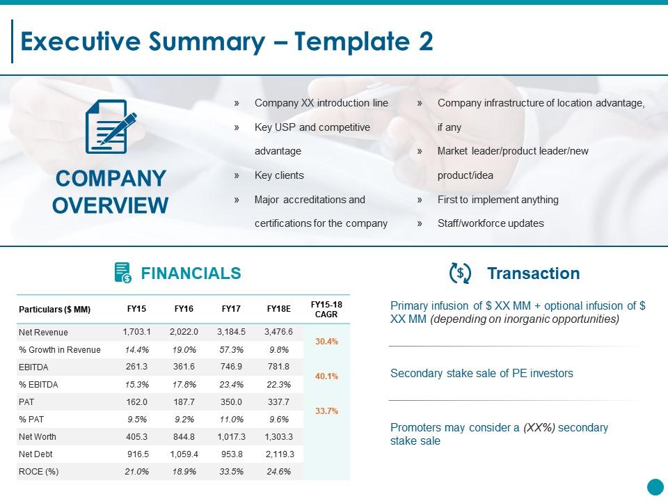 executive_summary_ppt_styles_example_topics_Slide01