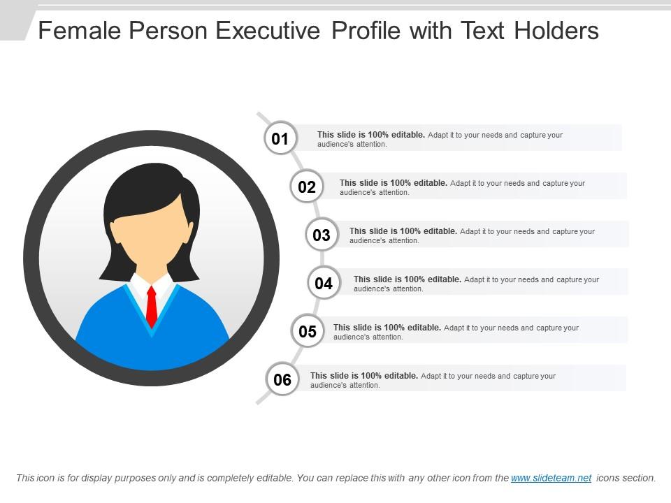 Female person executive profile with text holders Slide01