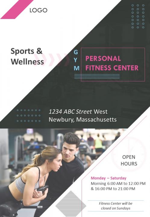 Fitness gym four page brochure template Slide01