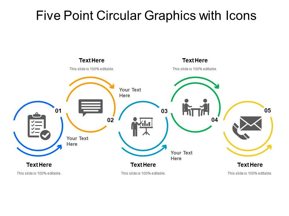 Five point circular graphics with icons Slide00