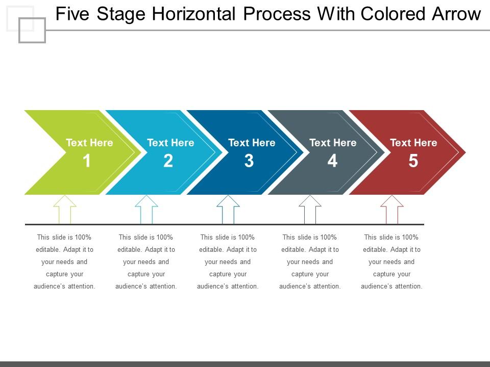 Five stage horizontal process with colored arrow Slide01