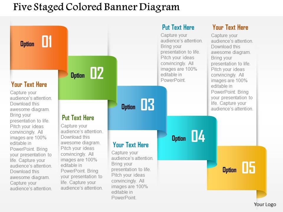 Five staged colored banner diagram powerpoint template Slide01