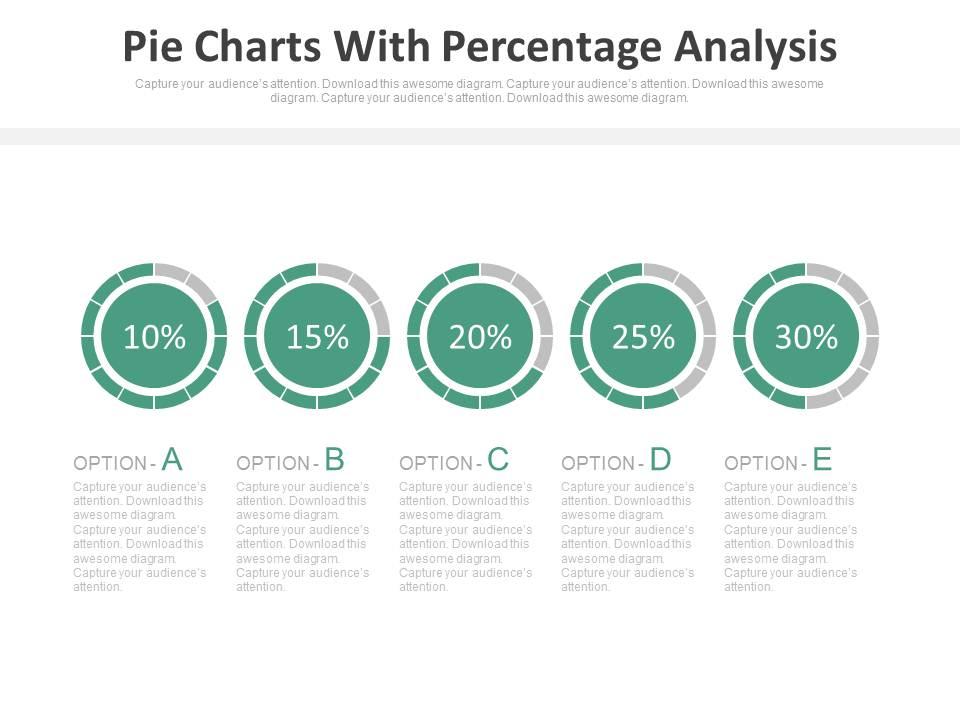 Five Staged Pie Charts With Percentage Analysis Powerpoint Slides Slide00