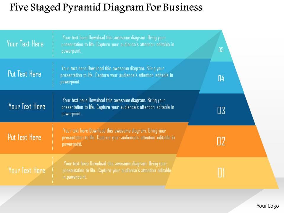 Five staged pyramid diagram for business flat powerpoint design Slide01