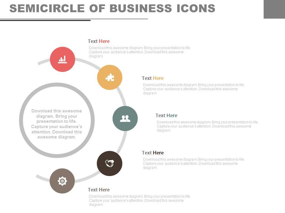 five_staged_semicircle_of_business_icons_flat_powerpoint_design_Slide01