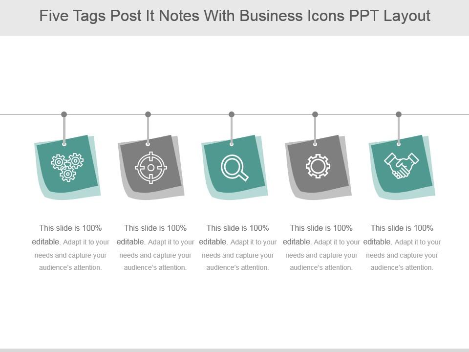 five_tags_post_it_notes_with_business_icons_ppt_layout_Slide01