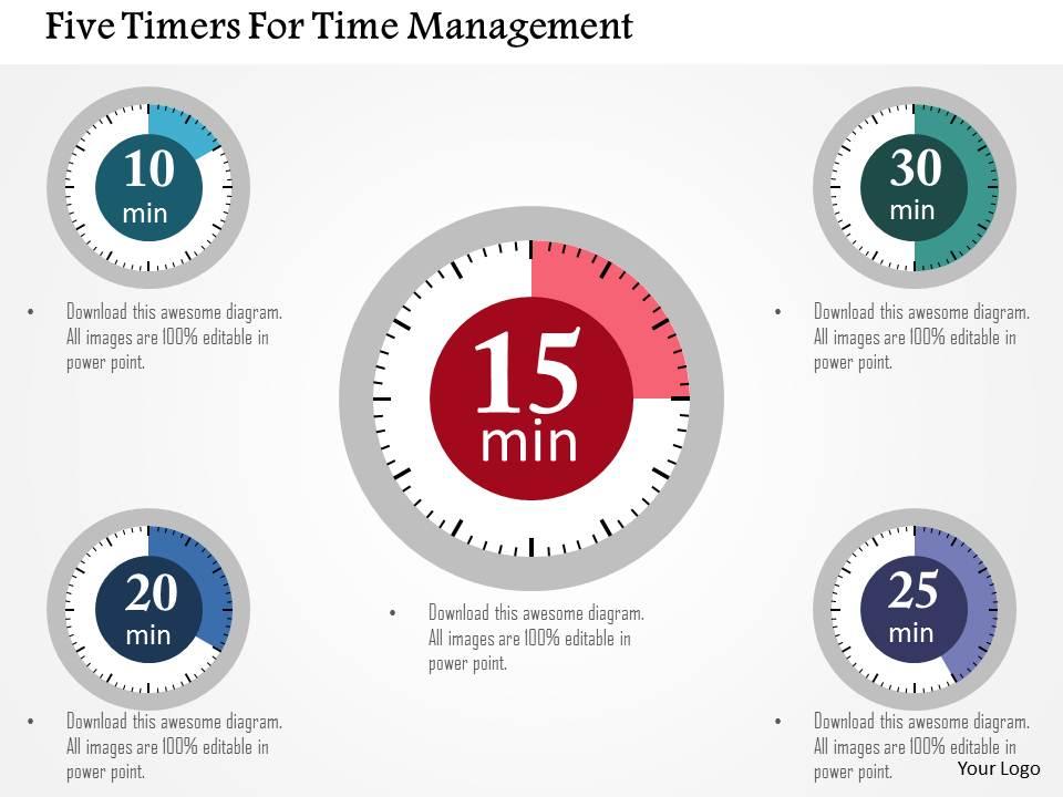 Five timers for time management flat powerpoint design Slide01