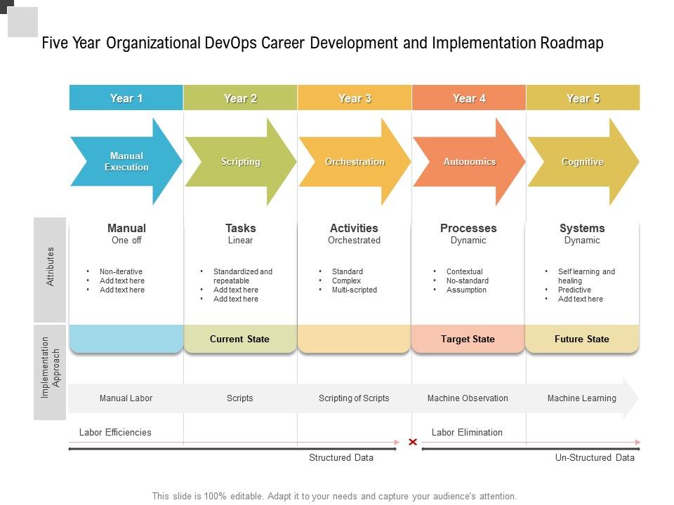 Five year organizational devops career development and implementation roadmap