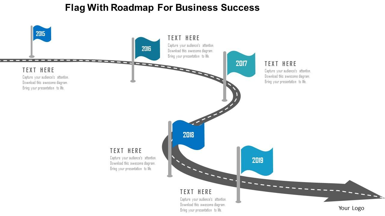 Flag with roadmap for business success flat powerpoint design Slide01